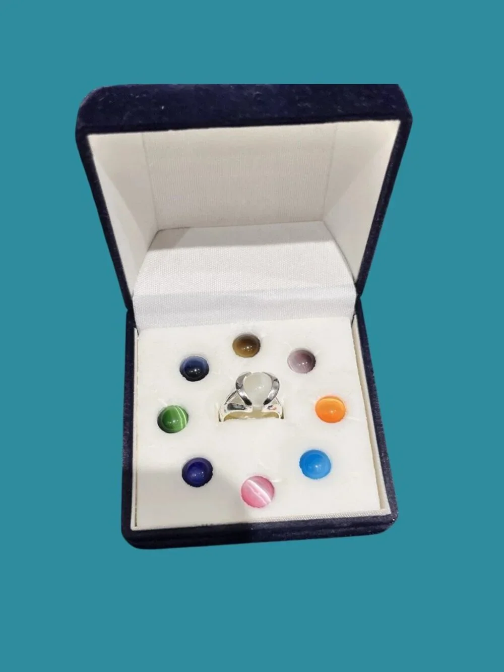 Vintage Sterling Silver Interchangeable Gemstone Marble Ring Set Multi Stone Orb